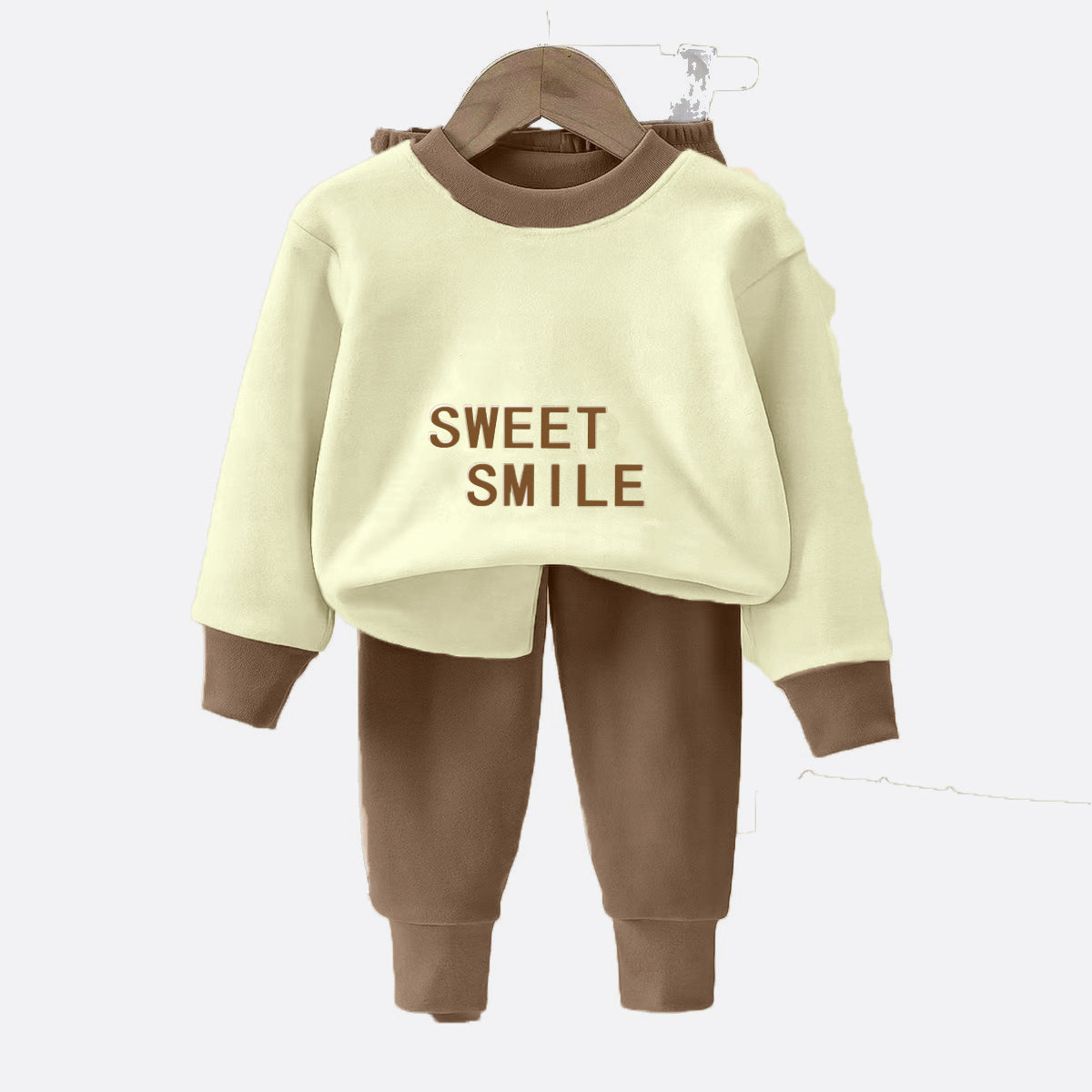 Minimalist Winter 2-Piece Unisex Kids' Pajama Set, Ages 2-9 | Color: Coffee | Image 1