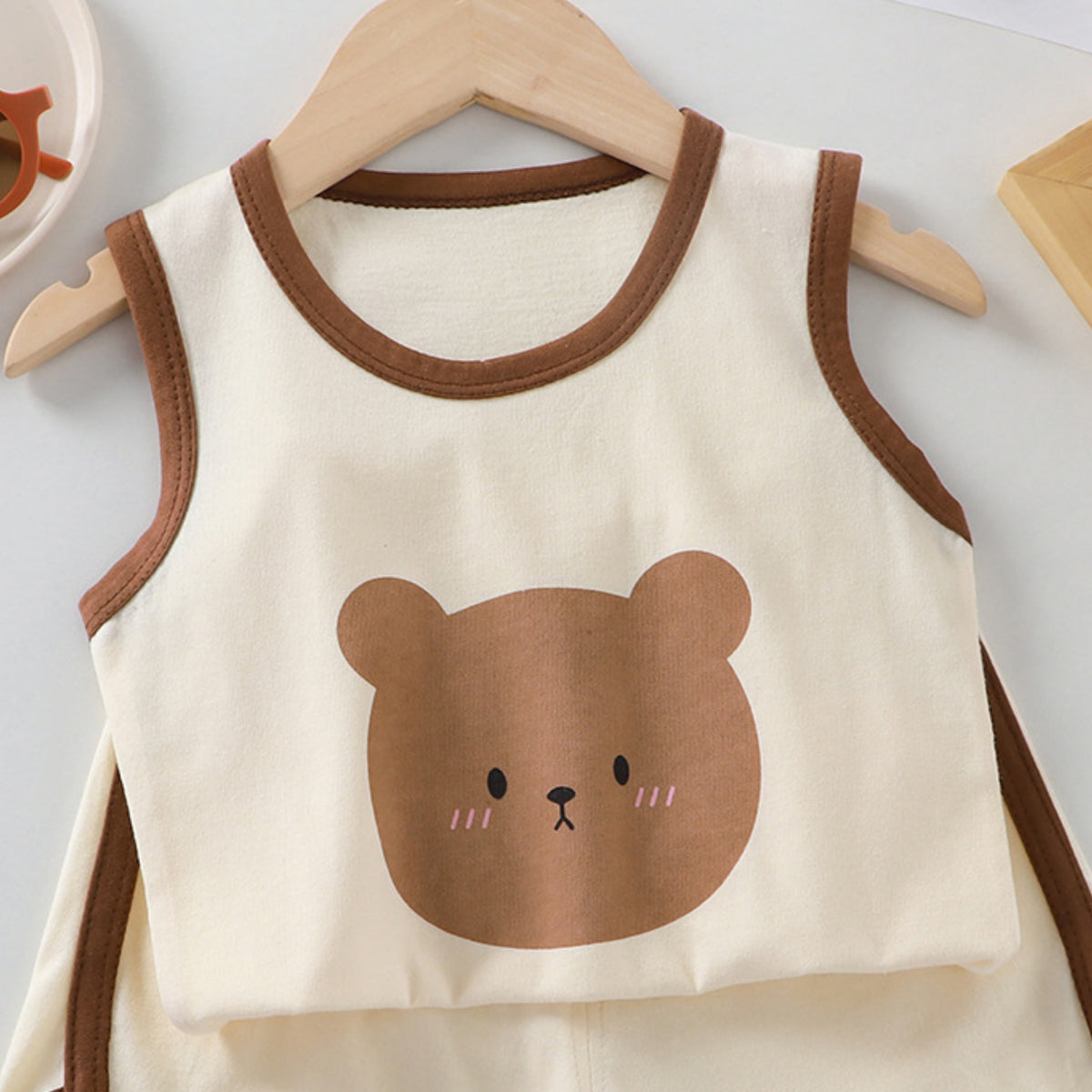 Casual Sporty Summer 2-Piece Unisex Baby Pants Suit, Ages 1-24 Months | Color: Beige | Image 3