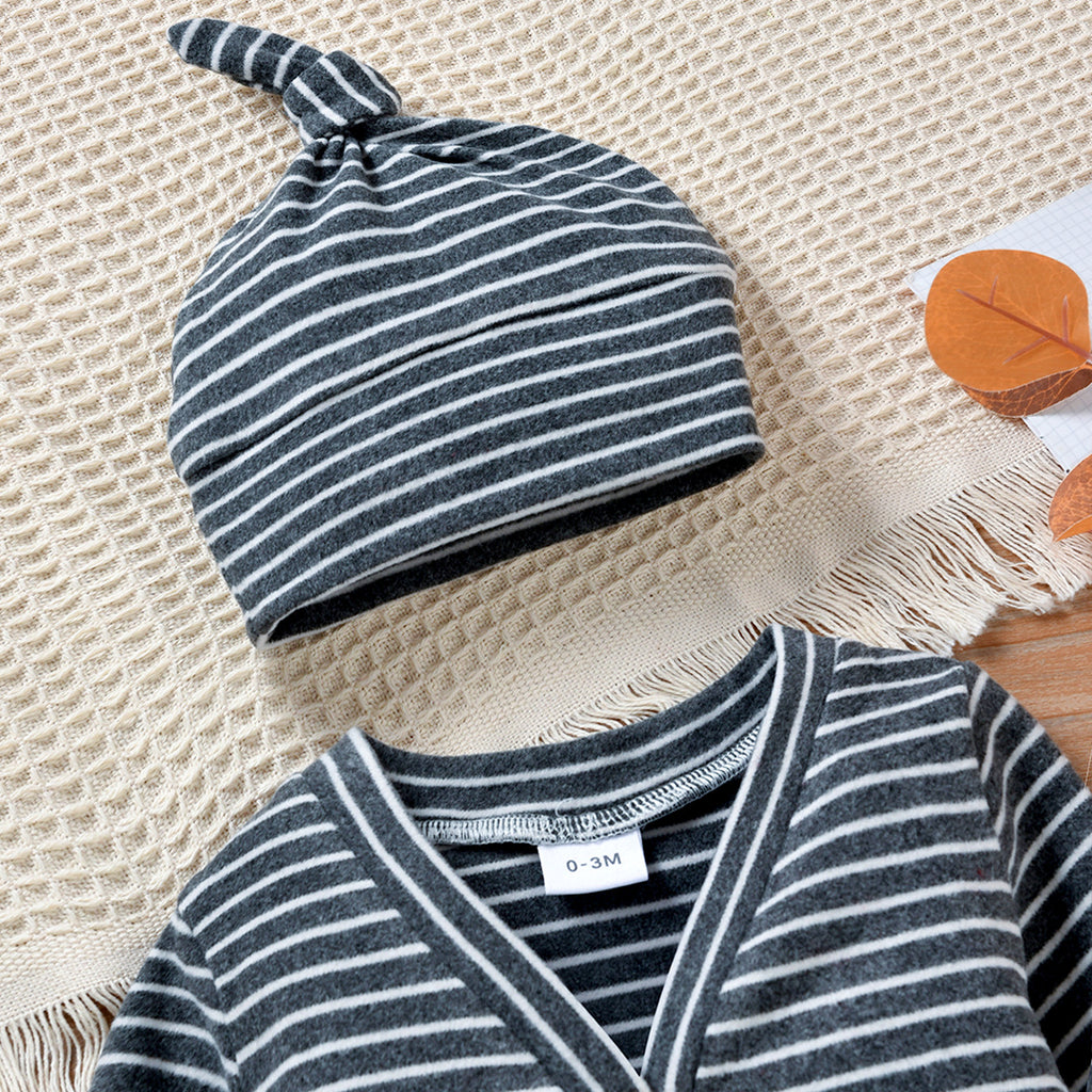 Minimalist Autumn 3-Piece Unisex Baby Pants Suit, Ages 0-12 Months | Color: Grey | Image 2