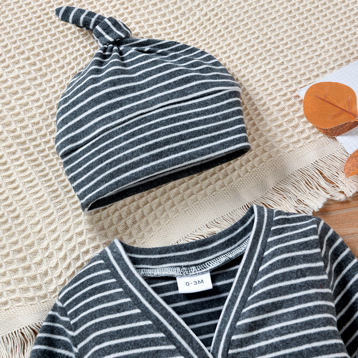 Minimalist Autumn 3-Piece Unisex Baby Pants Suit, Ages 0-12 Months | Color: Grey | Image 2