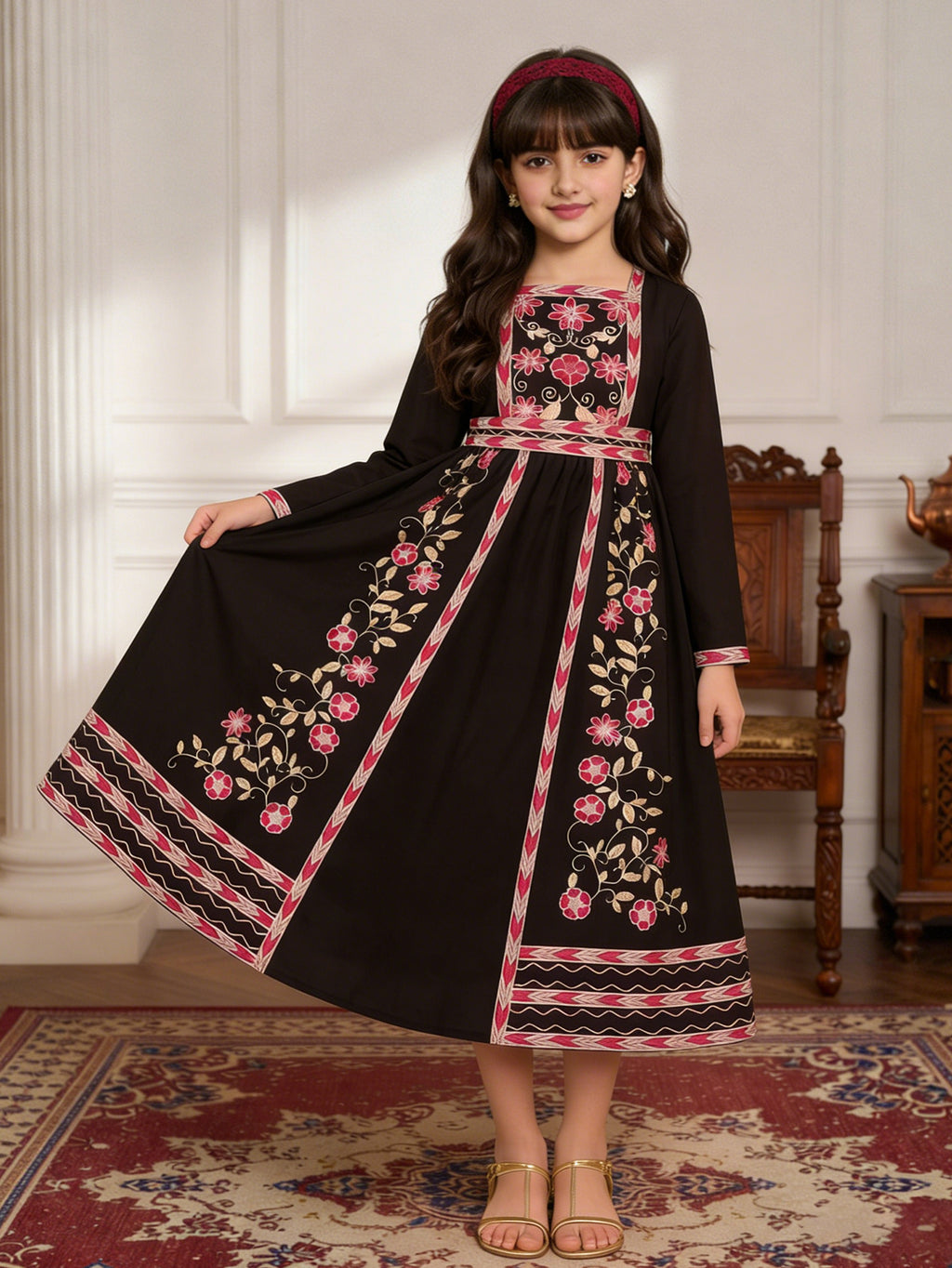 Trendy Spring Girls' National Costume, Ages 4-13 | Color: Black | Image 1