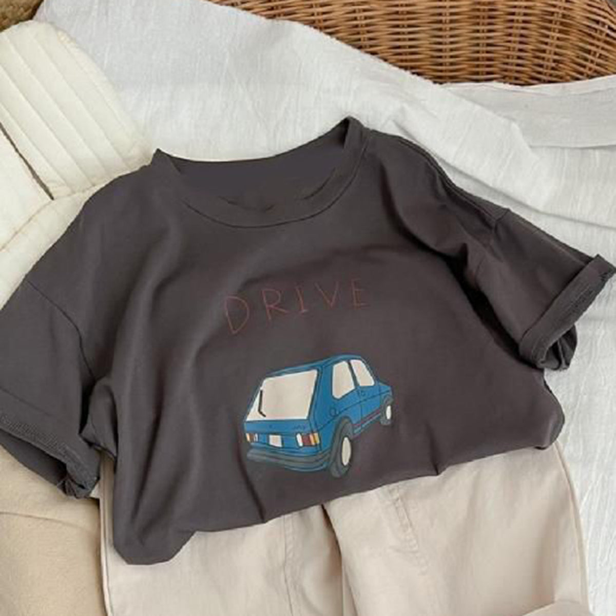 Modern Chic All-Season Minimalist Summer Boys' T-Shirt, Ages 2-11 | Color: Dark Grey | Image 3