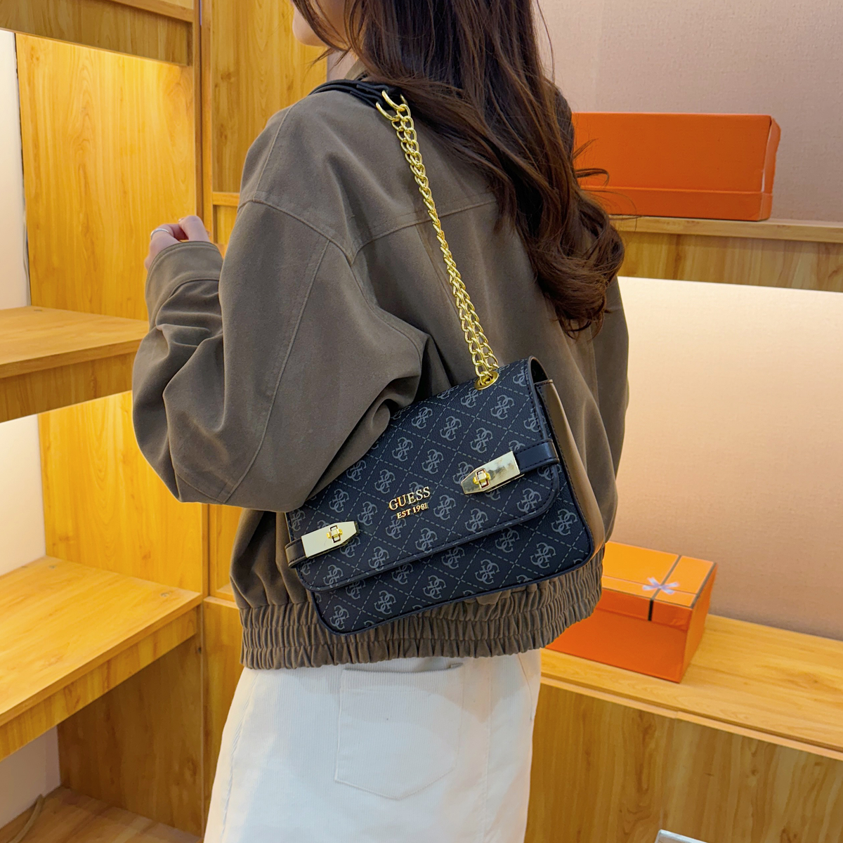 Modern Chic All-Season PU/Artificial Leather/Microfiber Leather, Cloth / Textile Women's Shoulder Bags Underarm Bags | Color: Black | Image 1