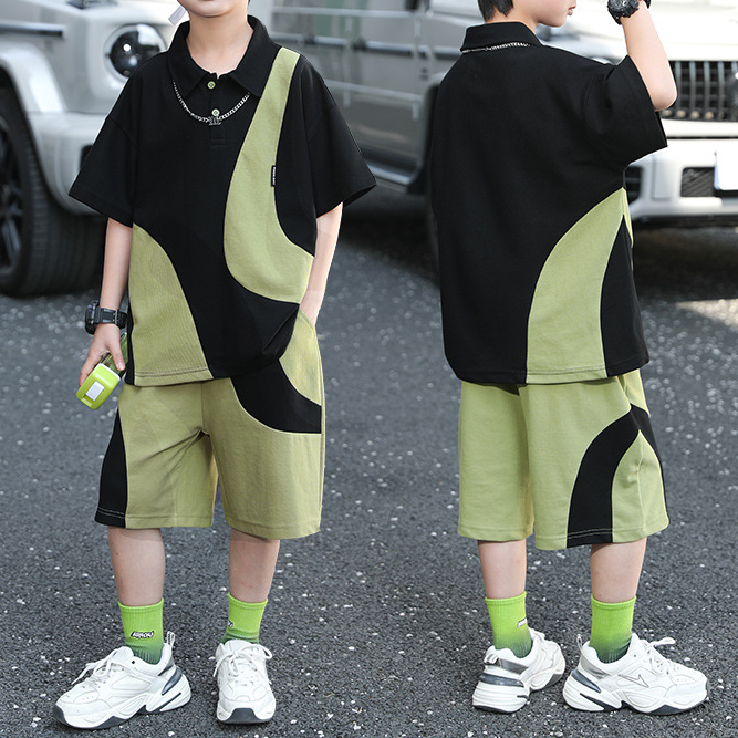 Casual Sporty Summer 2-Piece Boys' Pants Suit, Ages 4-14 | Color: Green | Image 1