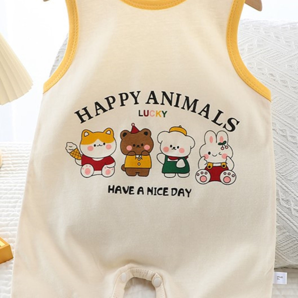 Minimalist Summer Unisex Baby Jumpsuit, Ages 1-12 Months | Color: Yellow | Image 3