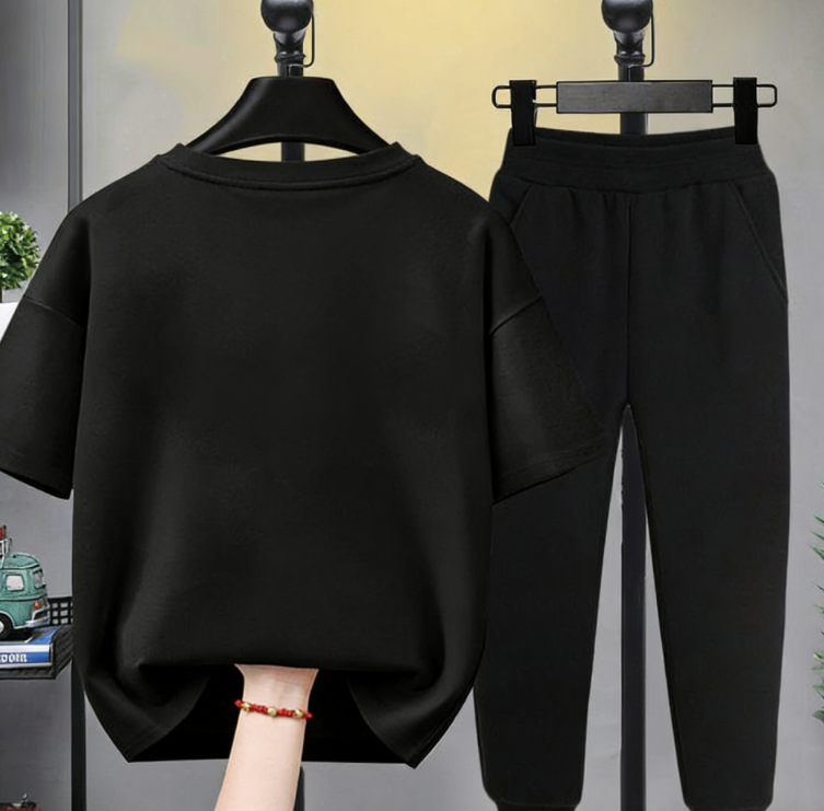 Modern Chic All-Season Minimalist Summer 2-Piece Boys' Pants Suit, Ages 3-14 | Color: Black | Image 3
