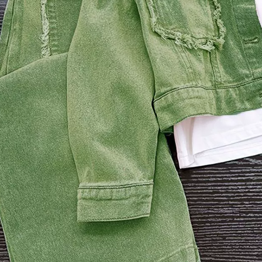 Trendy Autumn 2-Piece Girls' Pants Suit, Ages 3-13 | Color: Green | Image 2
