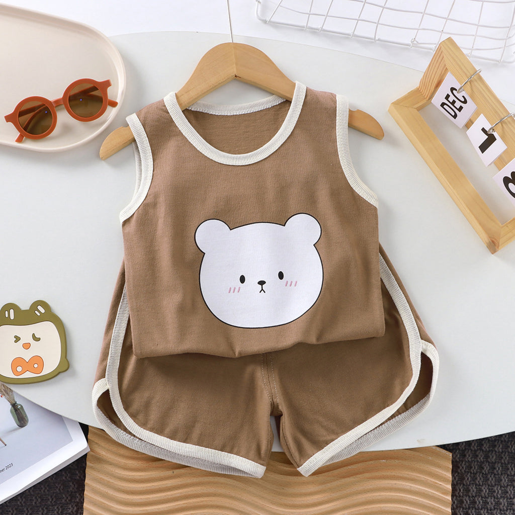 Casual Sporty Summer 2-Piece Unisex Baby Pants Suit, Ages 1-24 Months | Color: Coffee | Image 1
