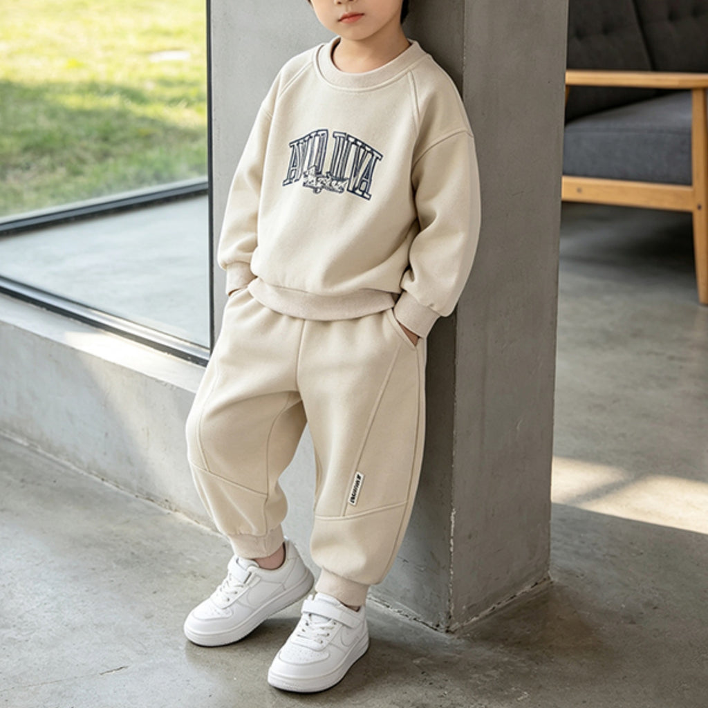Modern Chic All-Season Casual Sporty Autumn 2-Piece Boys' Pants Suit, Ages 2-7 | Color: Apricot | Image 1