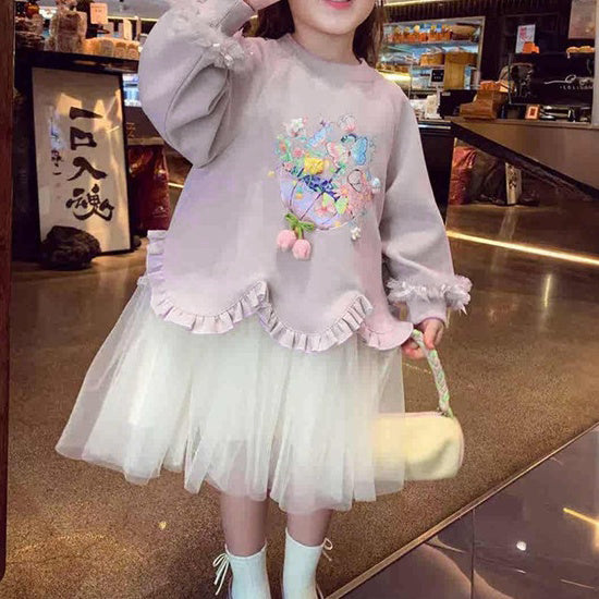 Sweet & Cute Autumn Girls' A-Line Dress, Ages 2-9 | Color: Purple | Image 1