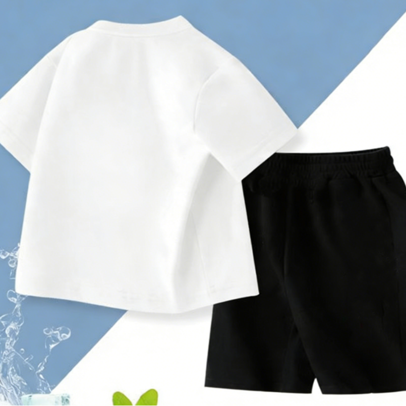 Modern Chic All-Season Minimalist Summer 2-Piece Unisex Kids' Pants Suit, Ages 2-7 | Color: White | Image 3