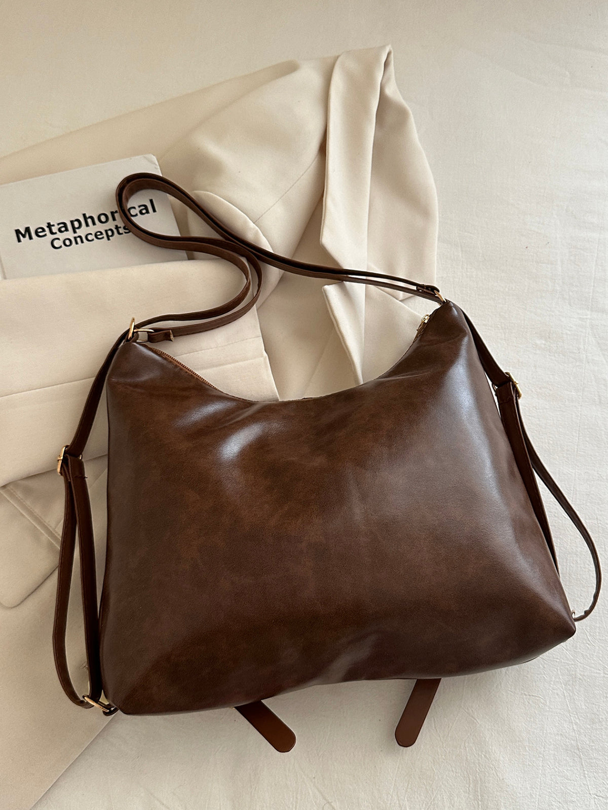 Trendy Autumn PU/Artificial Leather/Microfiber Leather Women's Shoulder Bags Tote Bags | Color: Brown | Image 3