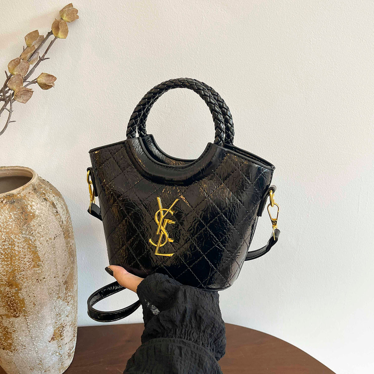 Modern Chic All-Season PU/Artificial Leather/Microfiber Leather, Cloth / Textile Women's Handbags Other Bags | Color: Black | Image 3