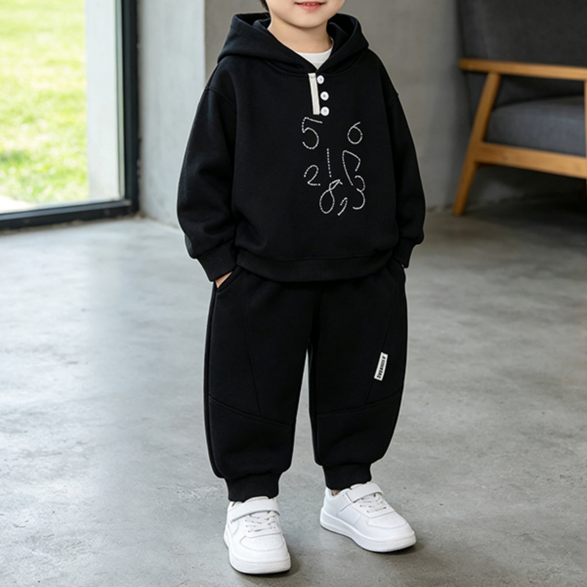 Modern Chic All-Season Casual Sporty Autumn 2-Piece Boys' Pants Suit, Ages 2-7 | Color: Black | Image 1