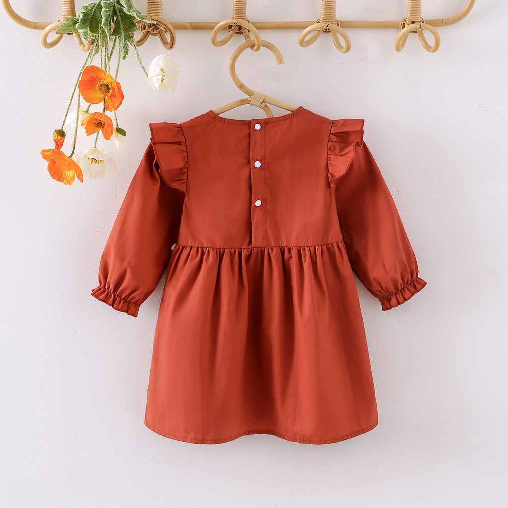 Minimalist Autumn Baby Girls' Dress, Ages 0-24 Months | Color: Red&Brown | Image 3