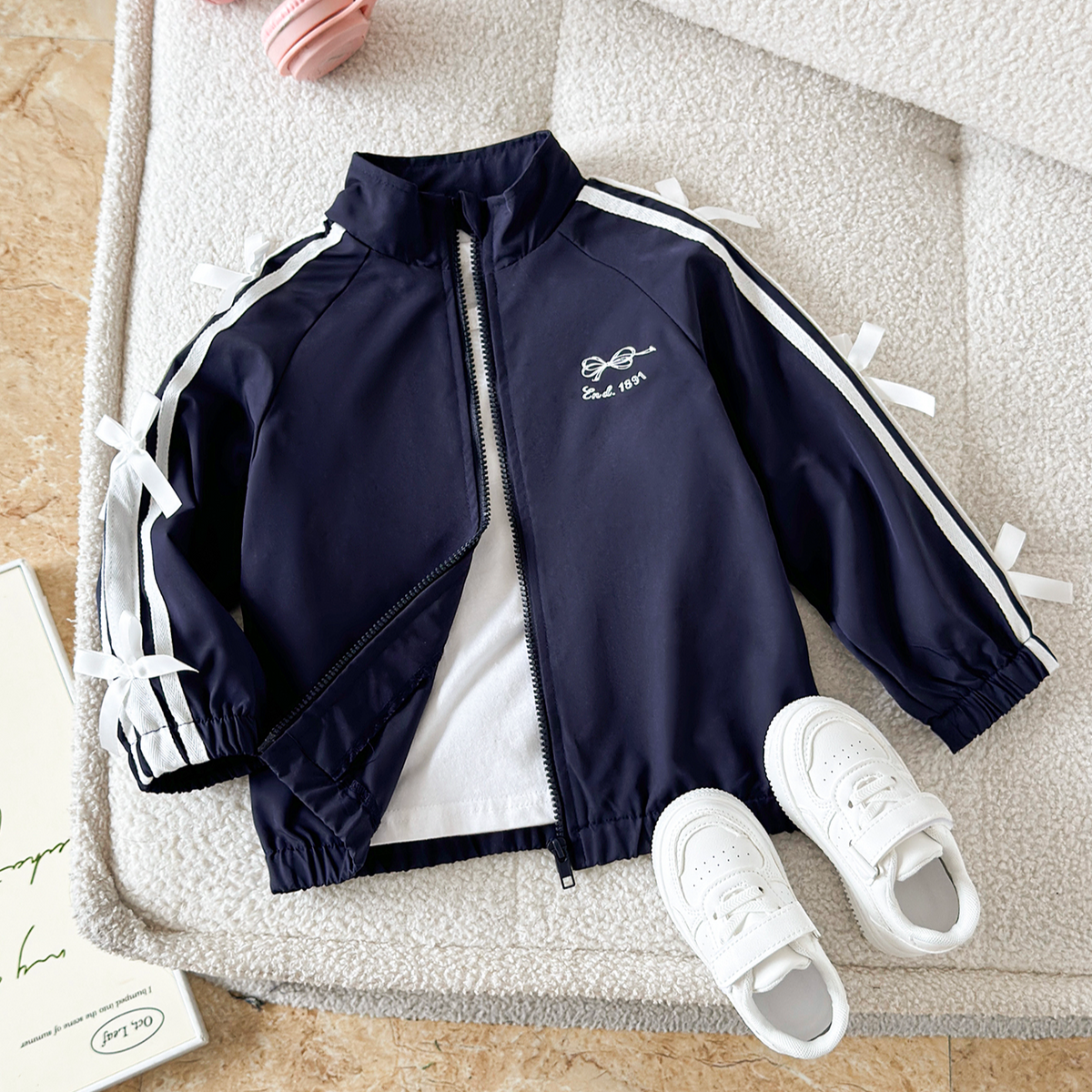 Modern Chic All-Season Trendy Autumn Girls' Jacket, Ages 2-7 | Color: Purplish Blue | Image 1