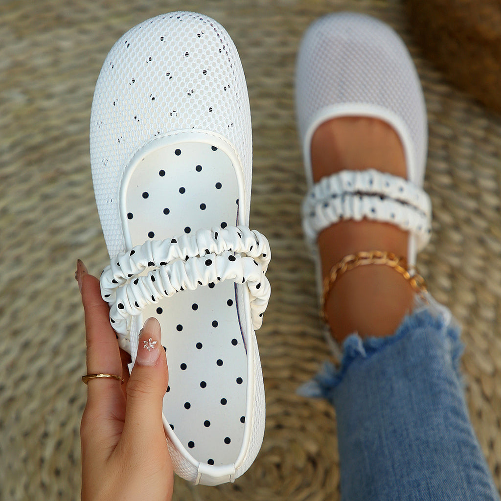 Modern Chic All-Season Lace/Mesh Women's Flat Shoes | Color: White | Image 1
