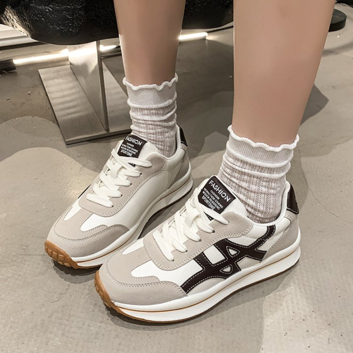 Modern Chic All-Season Others Women's Fashion Sneaker | Color: Beige | Image 2