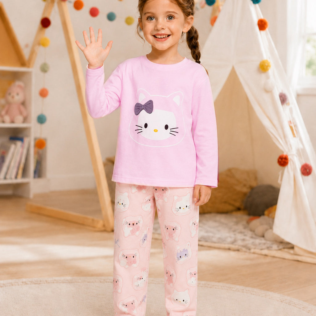All-Season Sweet & Cute Autumn 2-Piece Girls' Pajama Set, Ages 2-13 | Color: Pink | Image 1