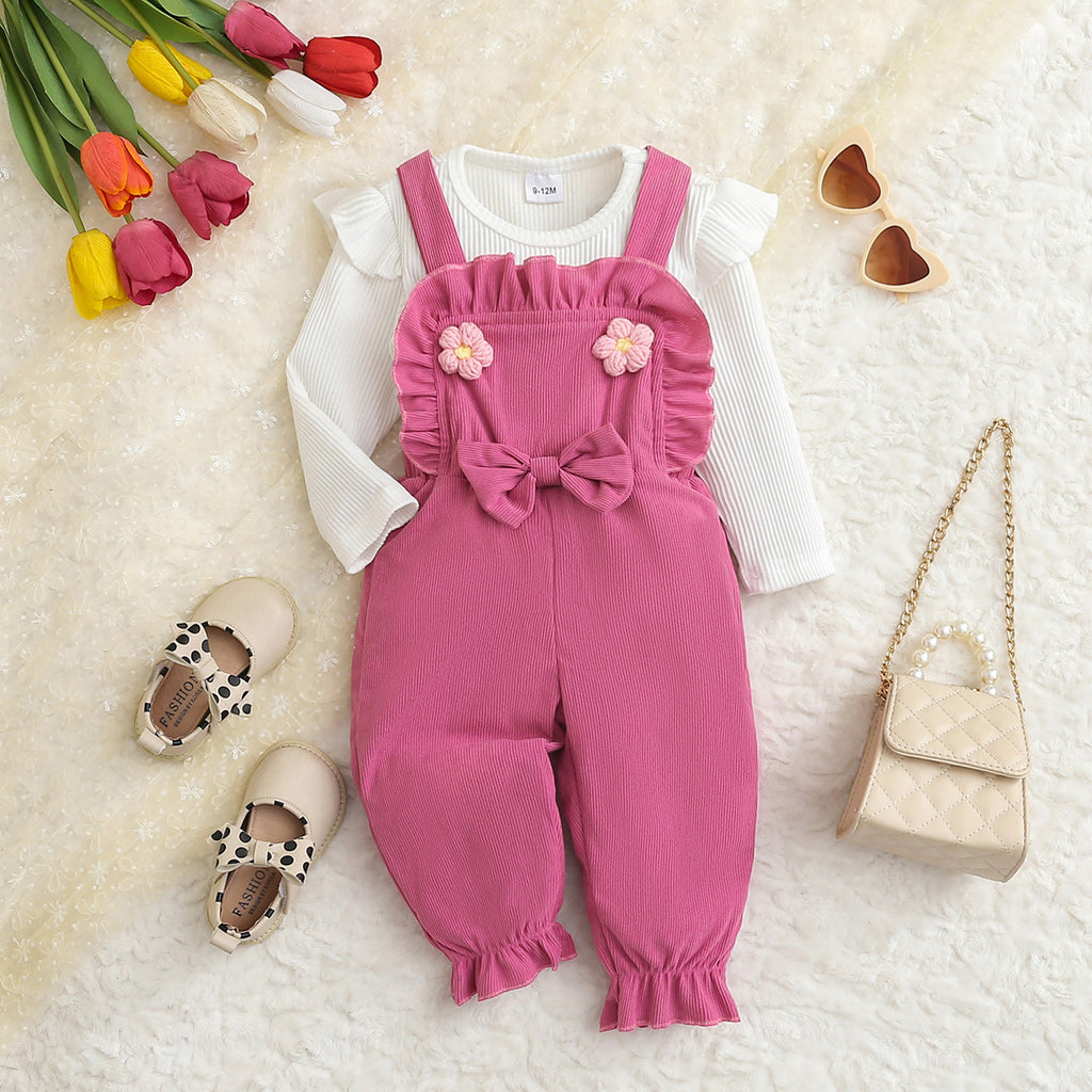 Sweet & Cute Autumn 2-Piece Baby Girls' Pants Suit, Ages 0-12 Months | Color: White | Image 1