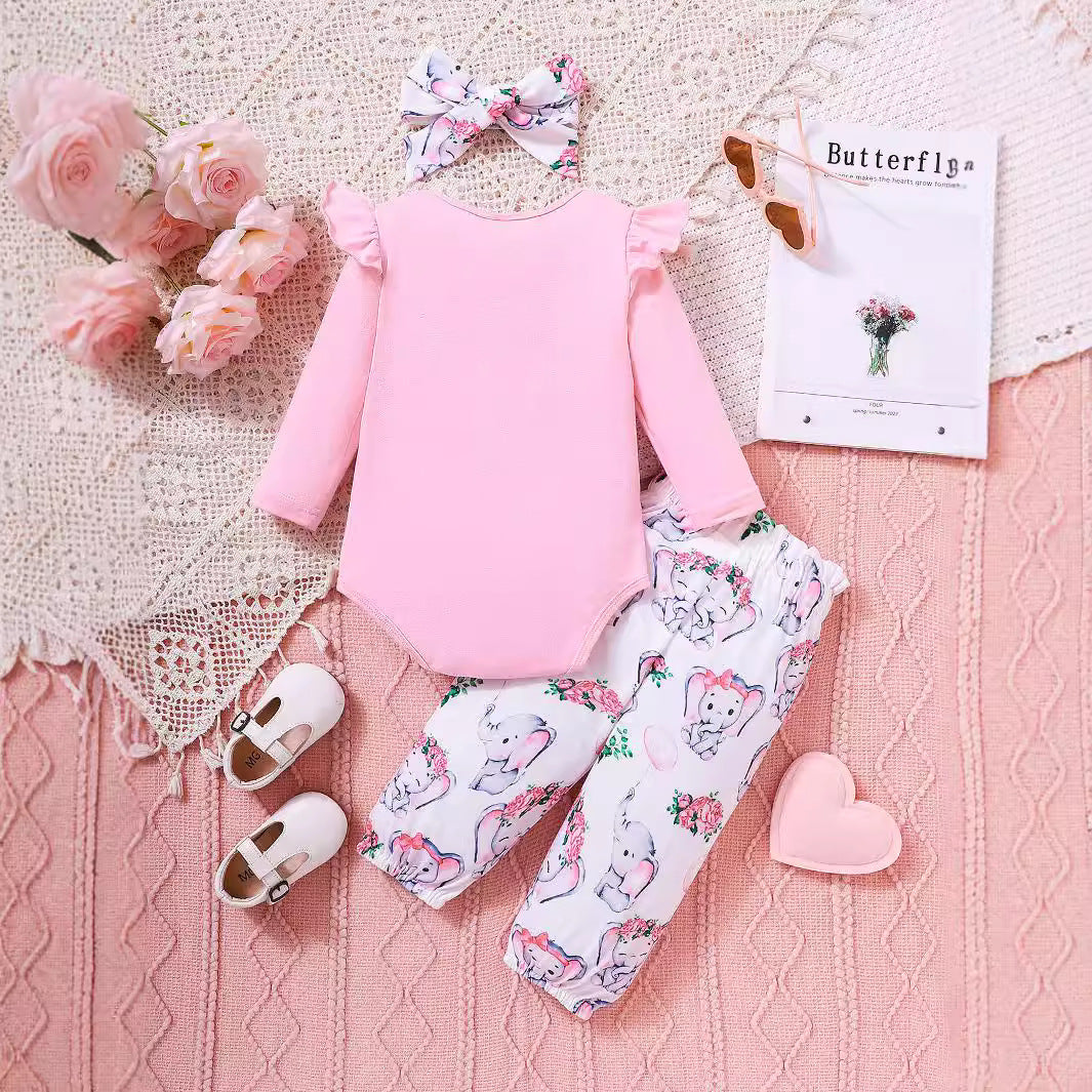 Sweet & Cute Autumn 3-Piece Baby Girls' Pants Suit, Ages 0-6 Months | Color: Pink | Image 3