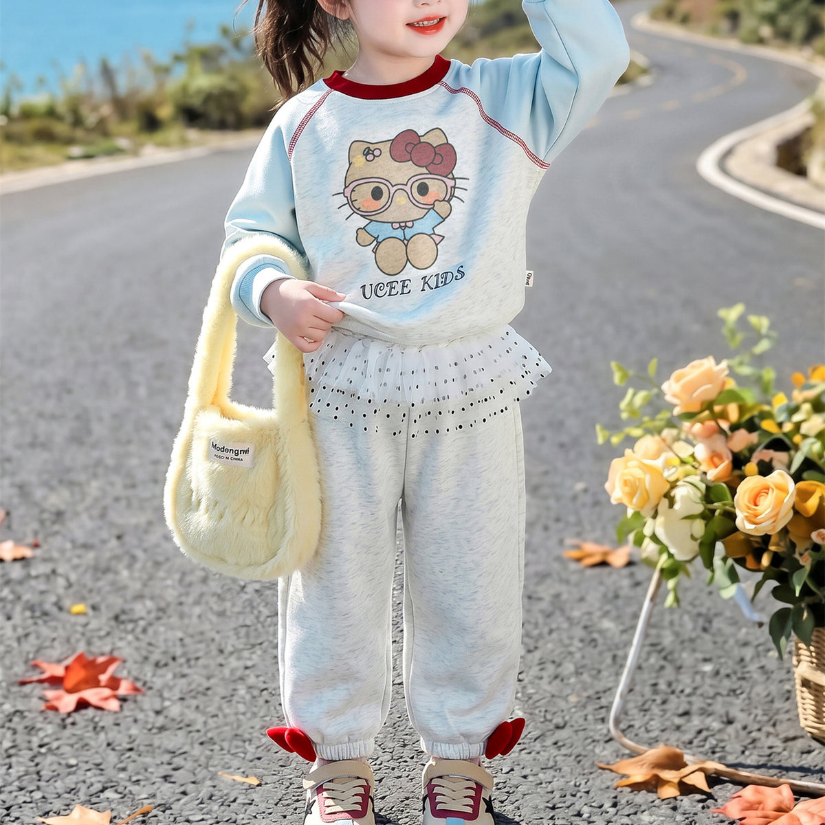Modern Chic All-Season Casual Sporty Autumn 2-Piece Girls' Pants Suit, Ages 2-9 | Color: Blue | Image 1