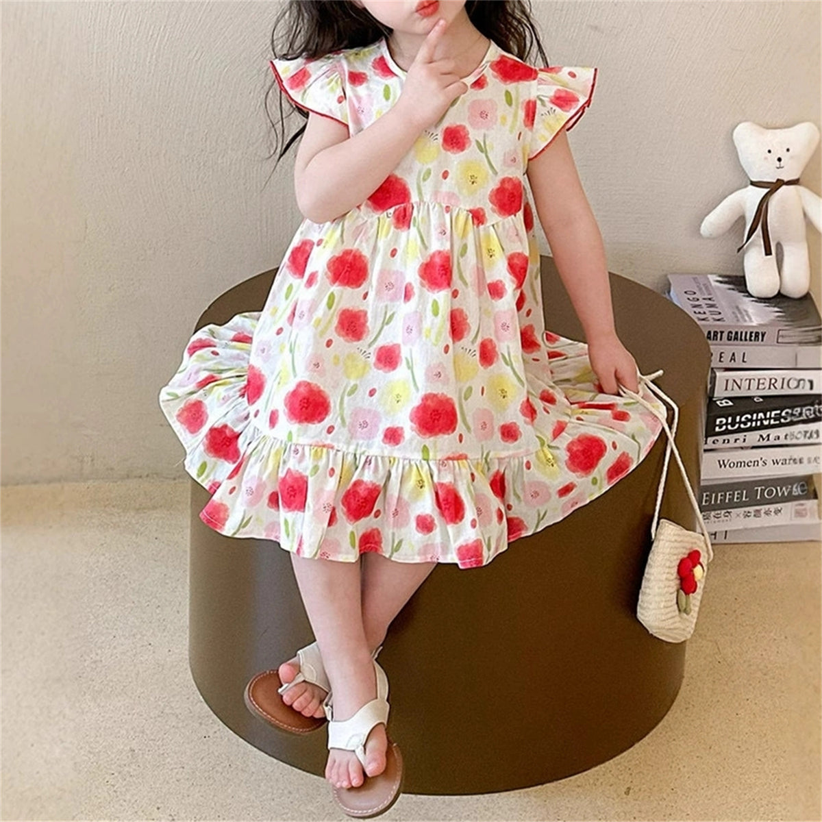 Minimalist Summer Girls' A-Line Dress, Ages 2-9 | Color: Red | Image 3