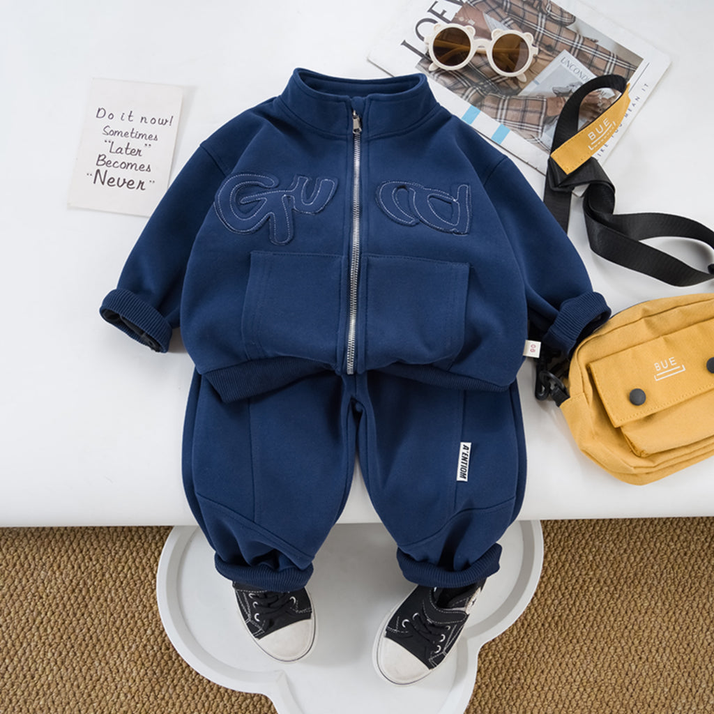 Modern Chic All-Season Casual Sporty Autumn 2-Piece Boys' Pants Suit, Ages 2-7 | Color: Blue | Image 2