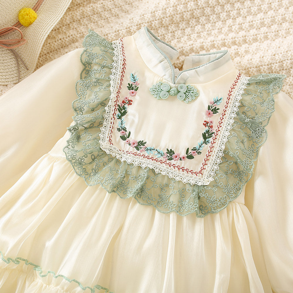 Elegant Spring Baby Girls' Dress, Ages 3-24 Months | Color: Beige | Image 3