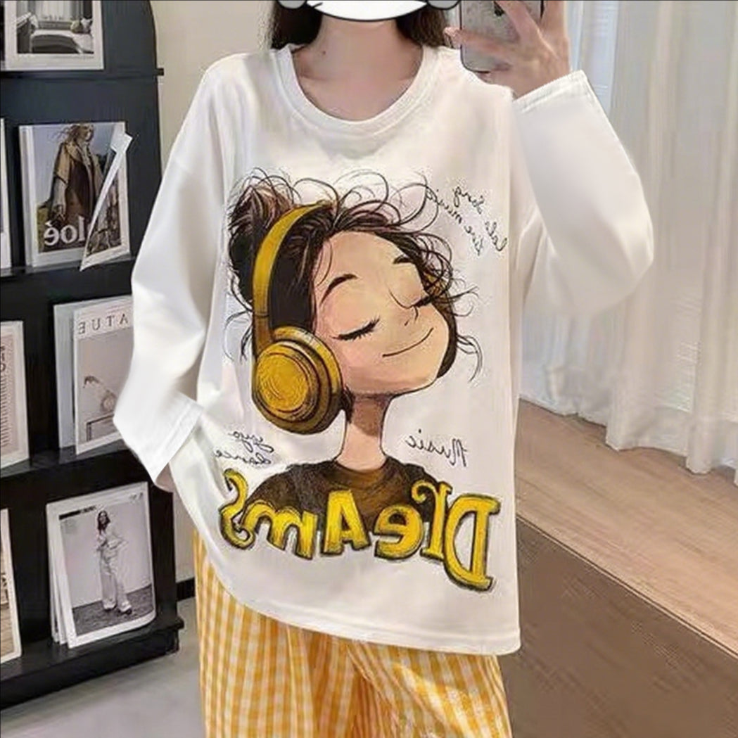 Sweet Feminine All-Season 2 Pcs Women 's Long Sleeve Sleep Set | Color: Style 1 | Image 3