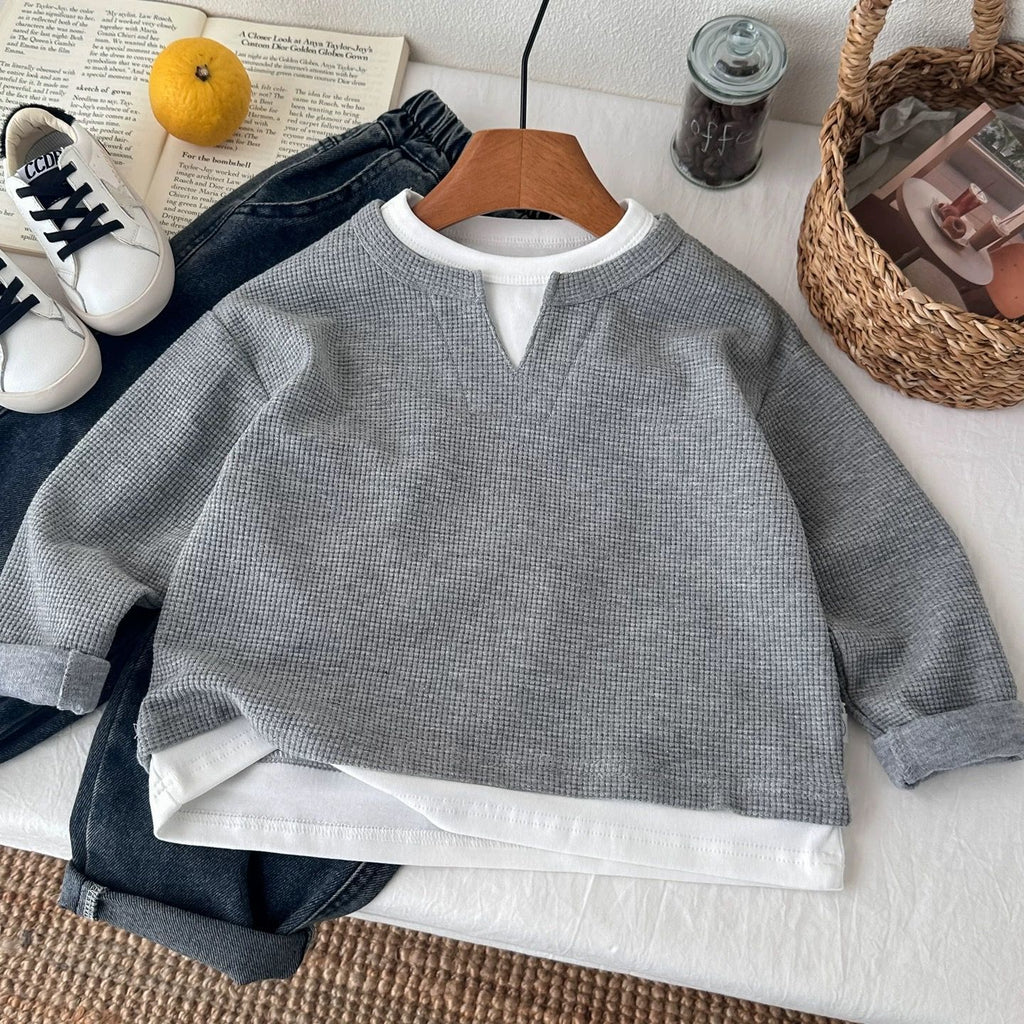 Modern Chic All-Season Casual Sporty Autumn Boys' Sweatshirt, Ages 2-11 | Color: Grey | Image 2