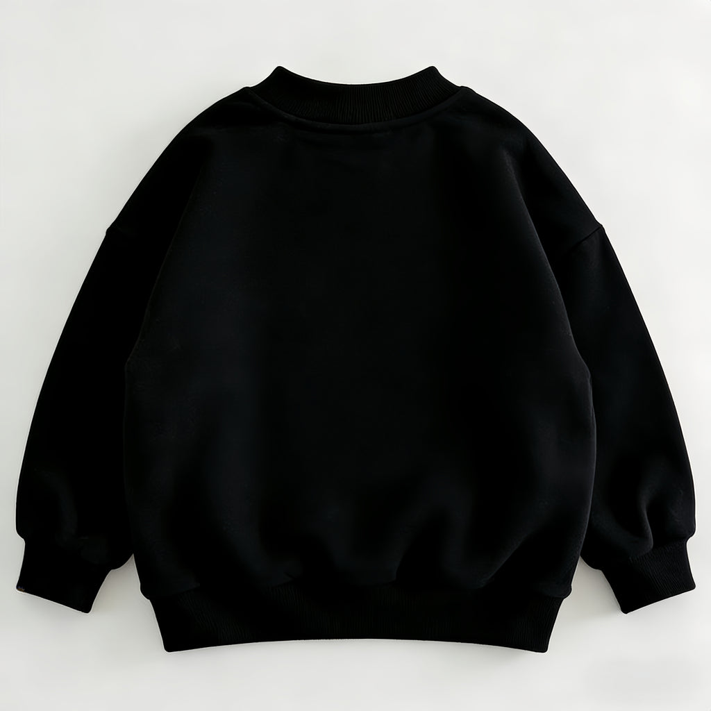 Modern Chic All-Season Minimalist Autumn Unisex Kids' Sweatshirt, Ages 2-13 | Color: Black | Image 2