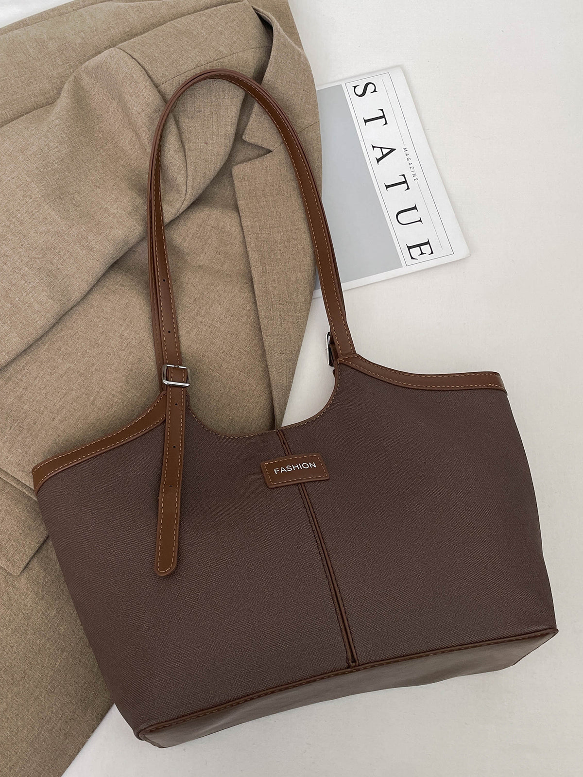Modern Chic All-Season PU/Artificial Leather/Microfiber Leather Women's Shoulder Bags Tote Bags | Color: Brown | Image 3