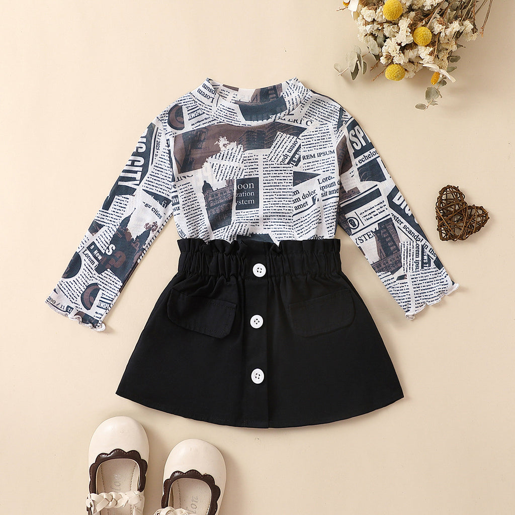 Trendy Autumn 2-Piece Baby Girls' Dress Suit, Ages 0-12 Months | Color: Grey | Image 1