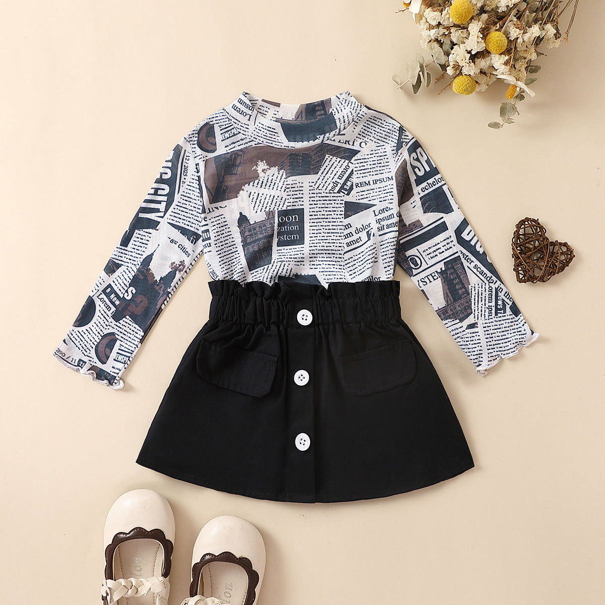 Trendy Autumn 2-Piece Baby Girls' Dress Suit, Ages 0-12 Months | Color: Grey | Image 1