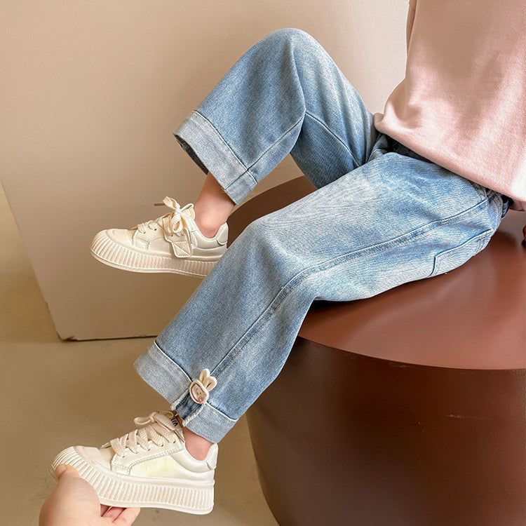 Casual Sporty Autumn Girls' Jeans, Ages 2-9 | Color: Blue | Image 1