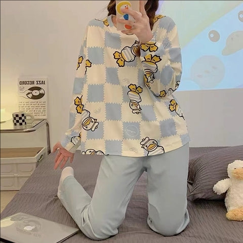 Sweet Feminine All-Season 2 Pcs Women 's Long Sleeve Sleep Set | Color: Style 1 | Image 1