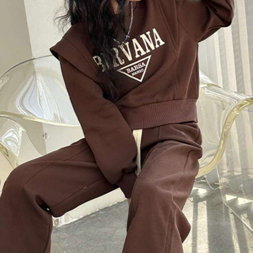 Casual Sporty Autumn 2-Piece Girls' Pants Suit, Ages 4-14 | Color: Brown | Image 3