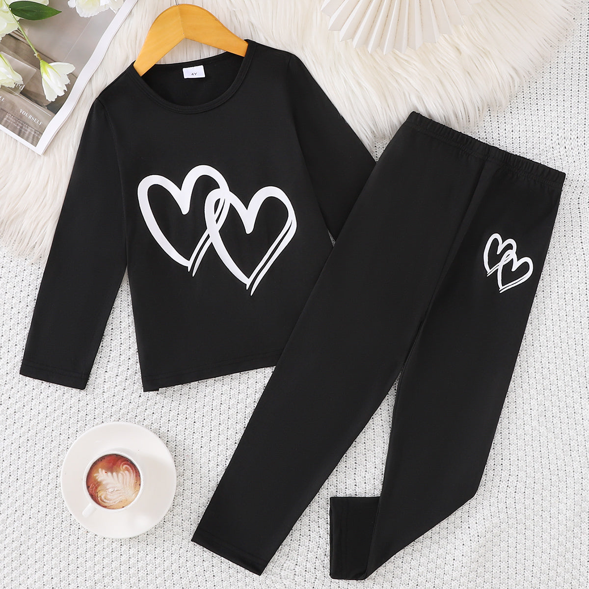 Modern Chic All-Season Minimalist Autumn 2-Piece Unisex Kids' Pants Suit, Ages 2-7 | Color: Black | Image 1