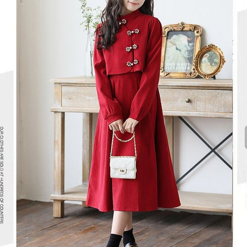 Elegant Autumn Girls' A-Line Dress, Ages 2-11 | Color: Red | Image 1