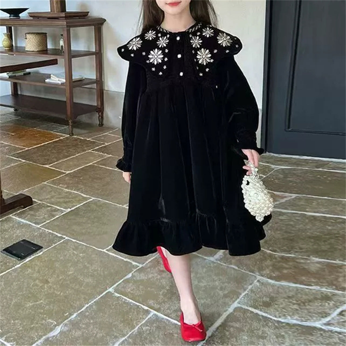 Elegant Autumn Girls' A-Line Dress, Ages 3-11 | Color: Black | Image 1
