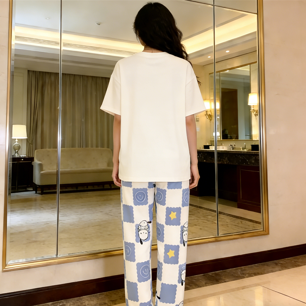 Sweet Feminine Summer 2 Pcs Women 's Short  Sleeve Sleep Set | Color: Style 1 | Image 2