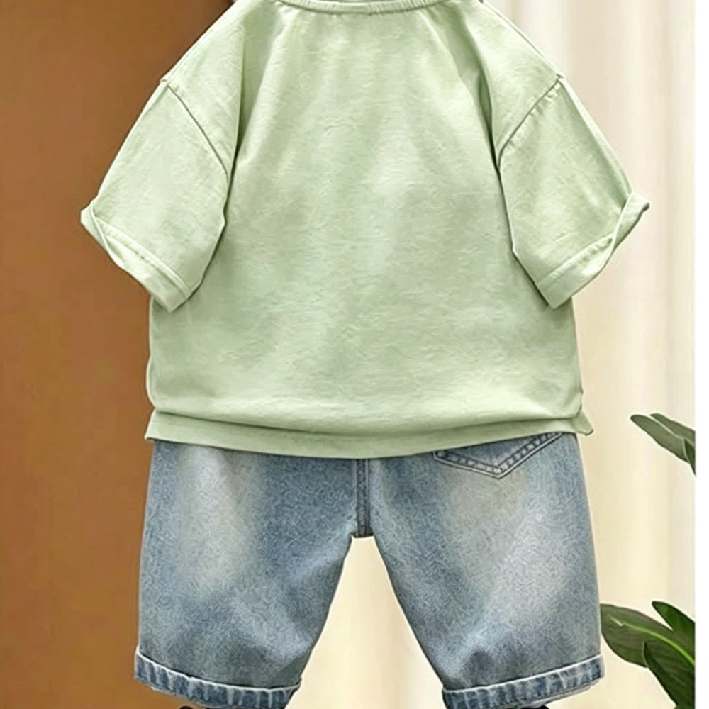 Casual Sporty Summer 2-Piece Boys' Pants Suit, Ages 2-9 | Color: Green | Image 2