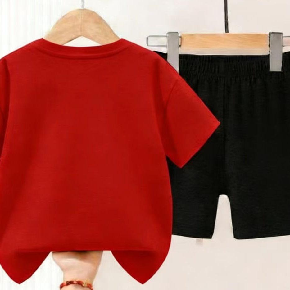 Modern Chic All-Season Casual Sporty Summer 2-Piece Unisex Kids' Pants Suit, Ages 2-13 | Color: Red | Image 3