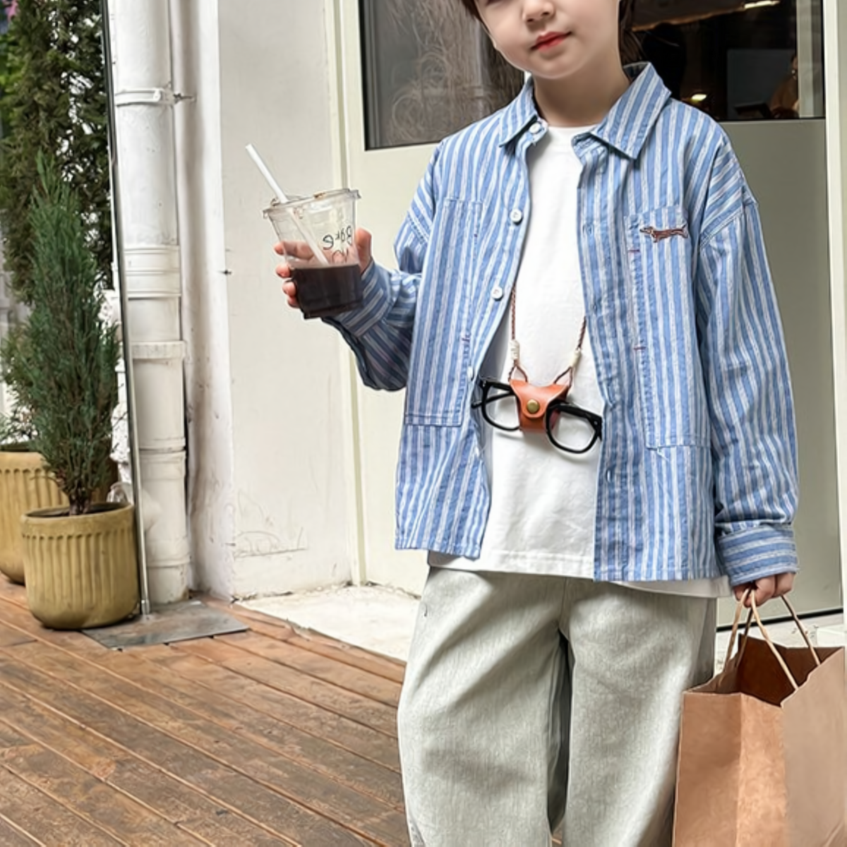 Casual Sporty Autumn Unisex Kids' Shirt, Ages 4-14 | Color: Blue | Image 1