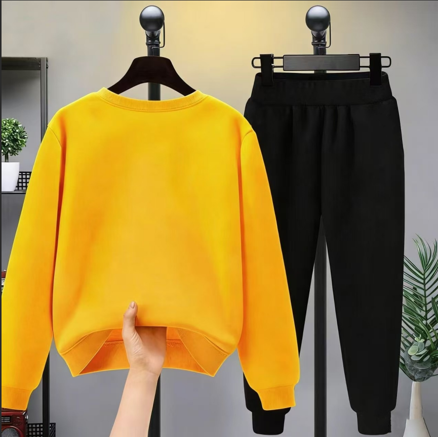 Modern Chic All-Season Minimalist Autumn 2-Piece Girls' Pants Suit, Ages 3-14 | Color: Yellow | Image 3