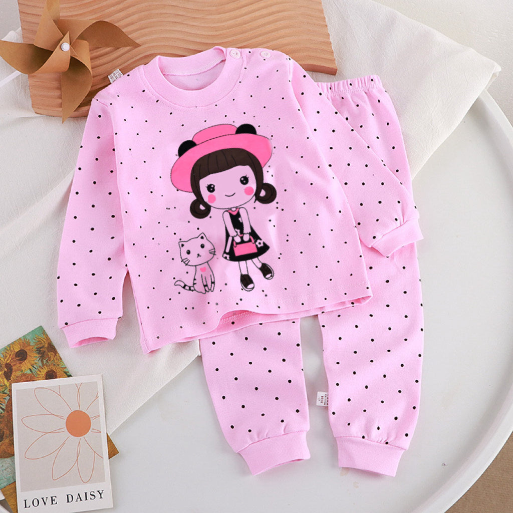 Minimalist Autumn 2-Piece Unisex Kids' Pajama Set, Ages 2-9 | Color: Pink | Image 1