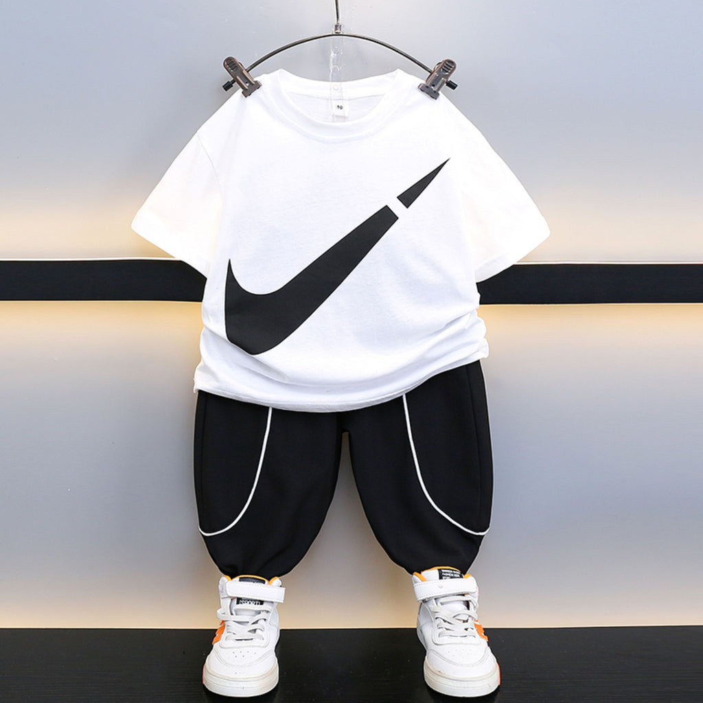 Modern Chic All-Season Minimalist Summer 2-Piece Boys' Pants Suit, Ages 2-9 | Color: White | Image 3