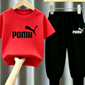 Modern Chic All-Season Casual Sporty Summer 2-Piece Unisex Kids' Pants Suit, Ages 2-13 | Color: Red | Image 1