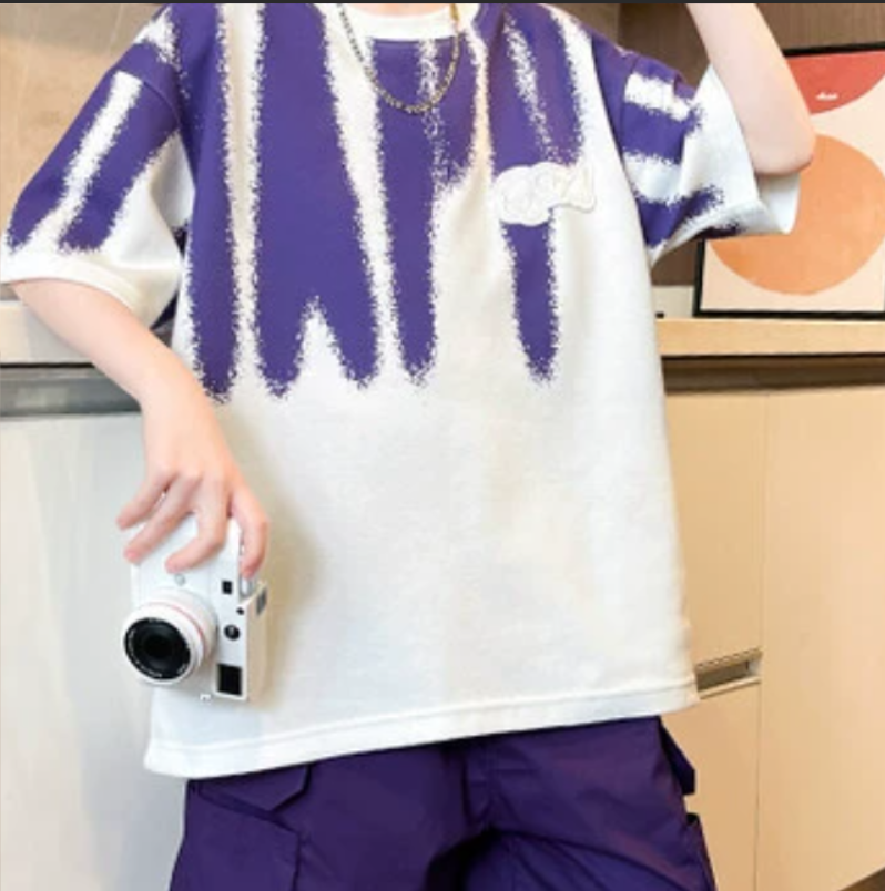 Casual Sporty Summer 2-Piece Boys' Pants Suit, Ages 4-14 | Color: Purple | Image 2